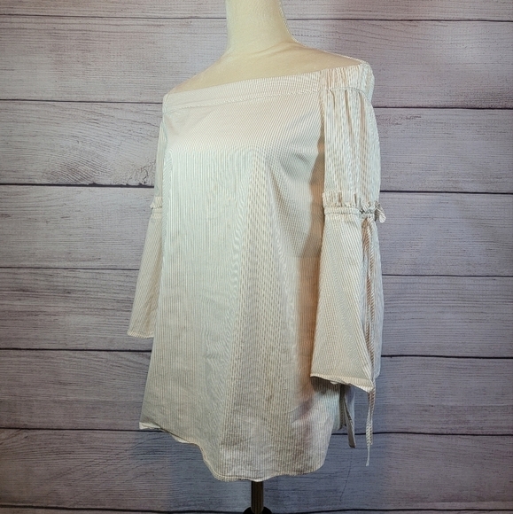 𝅺CHELSEA 28 Striped Off The Shoulder Poplin Top Size X-Small - Picture 6 of 7